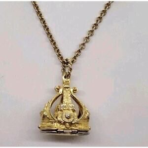 Vintage 1928 Watch Fob Locket Victorian Style 2 Photo Long Chain 10k Gold Plate